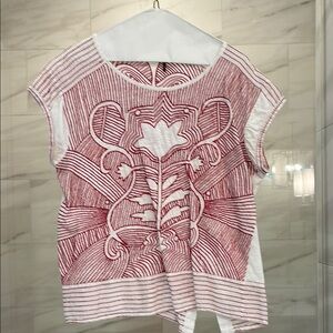 Embroidered Red and White Women's Top